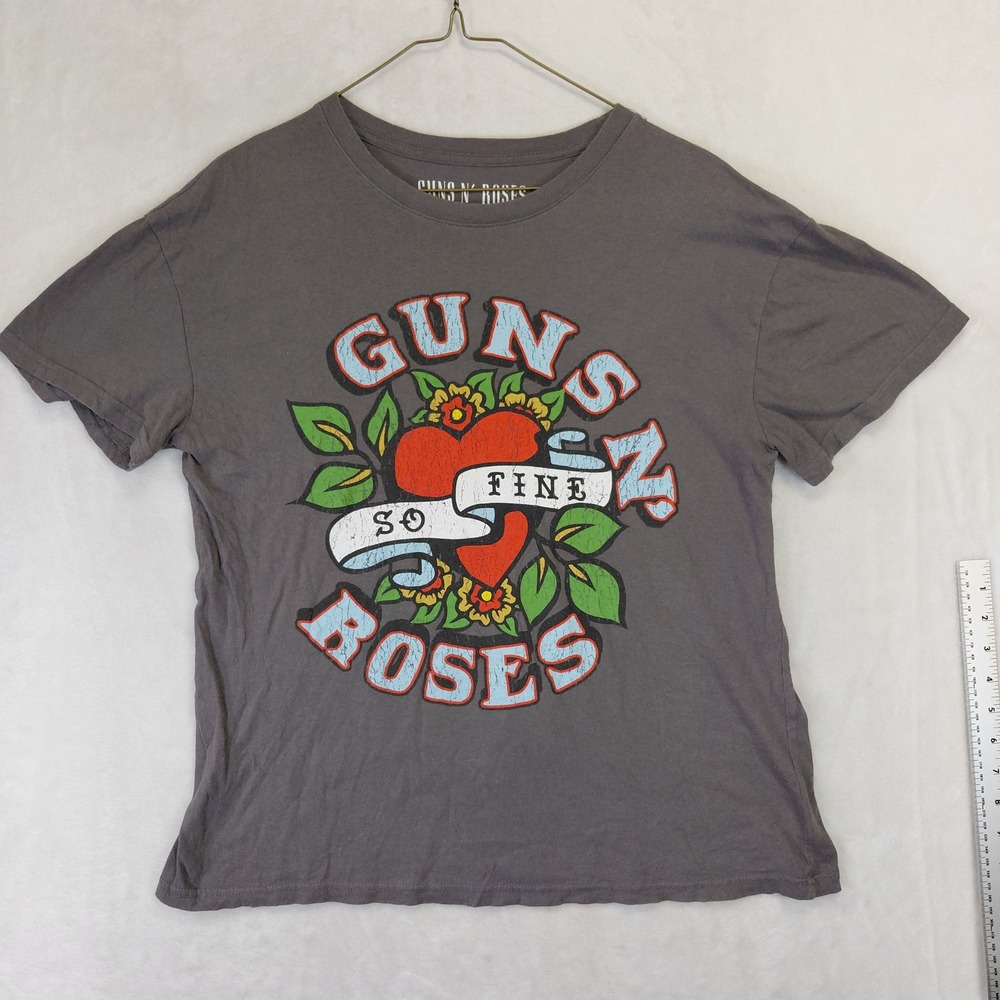 Guns N Roses So Fine Heart Graphic T-Shirt Mens Medium Charcoal Gray Rock Band